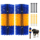 Uross livestock scratching brush assembly on fence showing sturdy mount
