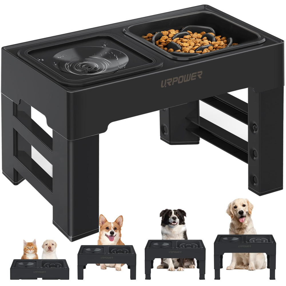 URPOWER 2-in-1 elevated feeder bowls assembly shows adjustable height for growth