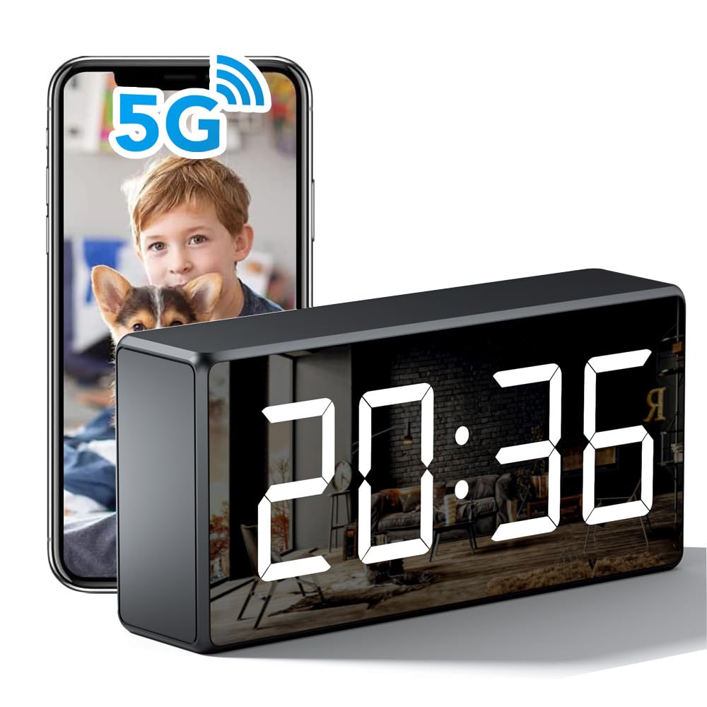 USBRMT 4K WiFi Camera Clock front view showing compact design for living room monitoring