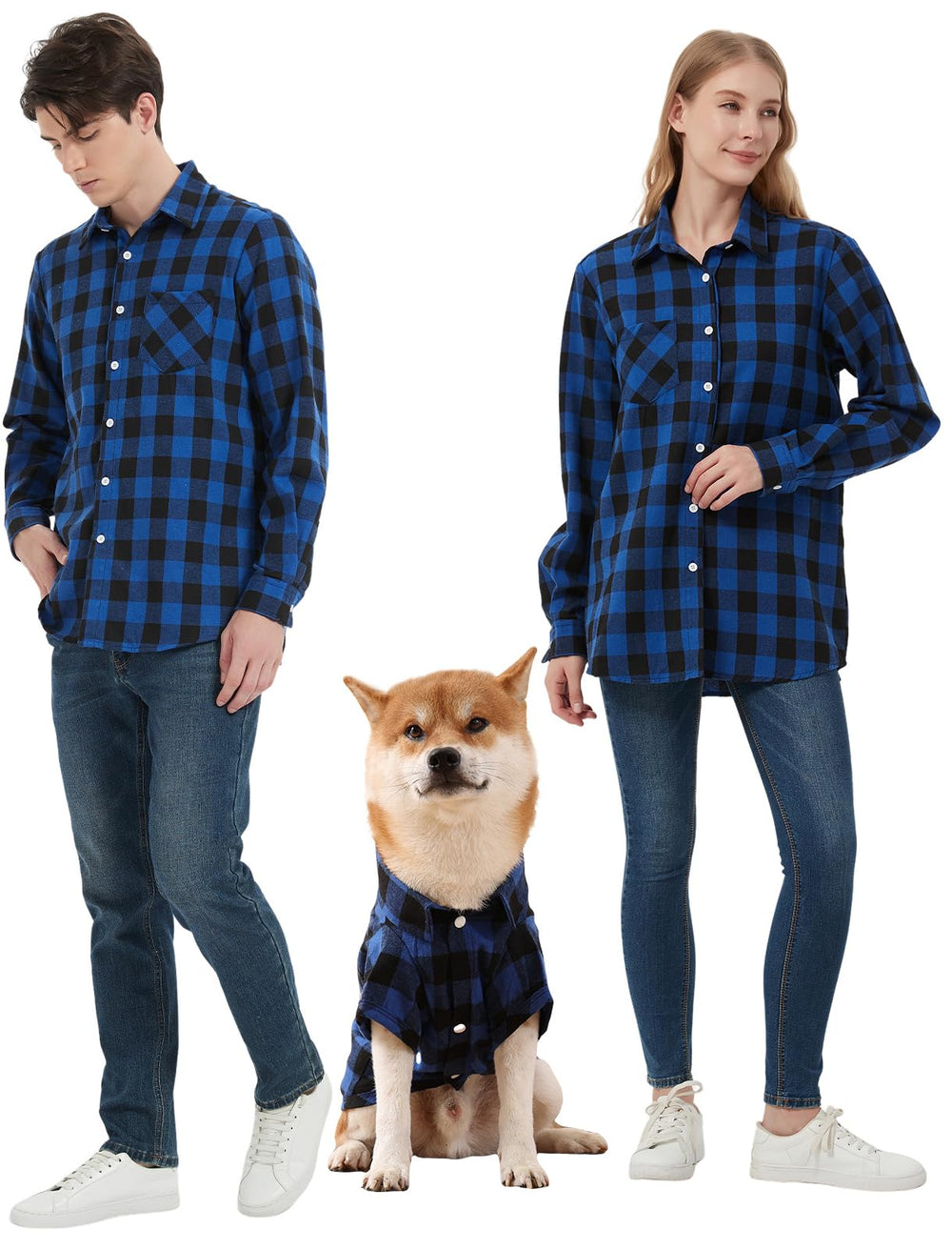 UUREED dog plaid shirt front view with classic check pattern for park outings.