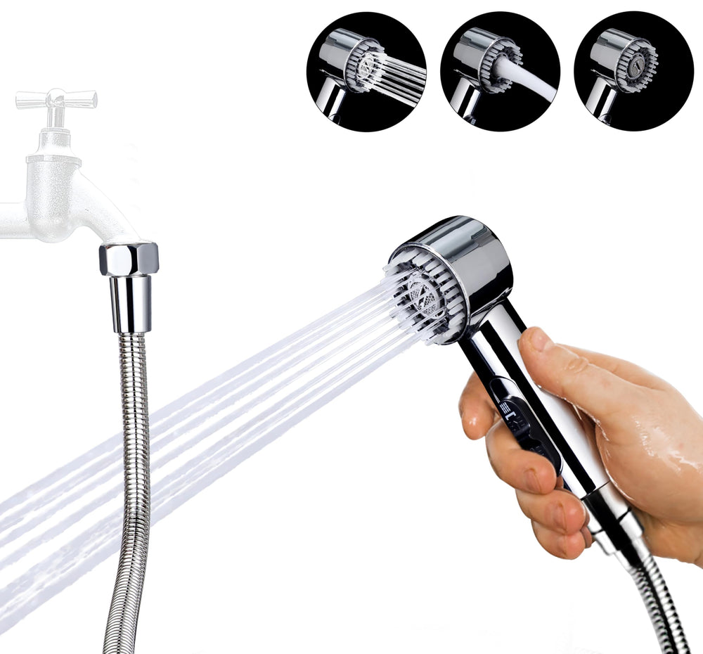V-Frankness 3-mode dog shower attachment showing adjustable spray for easy pet bathing.