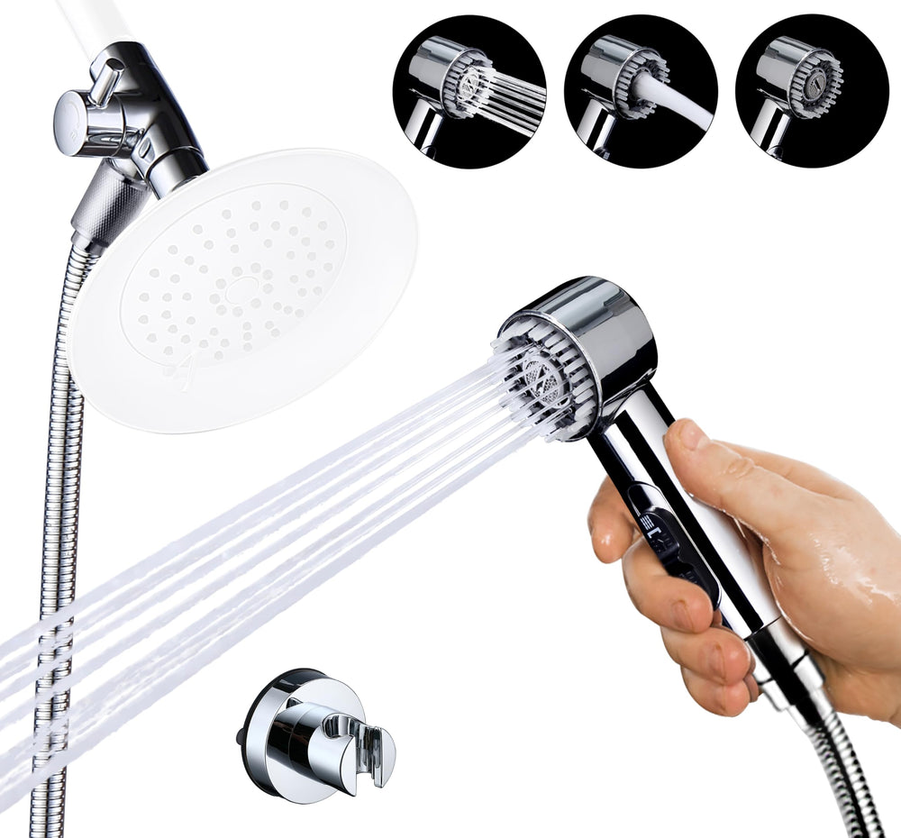 V-Frankness 3-mode dog shower attachment showing spray and pause for controlled baths