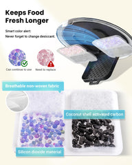 Vacqueen dual desiccant preserves kibble freshness and flavor between refills.