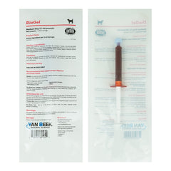 Van Beek DiaGel medium-dog bottle demonstrates quick digestive support for dogs.