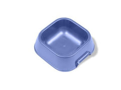 Van Ness 16oz blue pet bowl side view, wide base reduces spills during meals