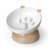 Vancasso raised slow feeder bowls brown side view highlighting ergonomic eating posture.