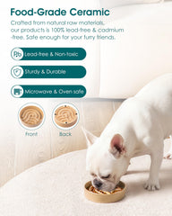 Vancasso slow feeder bowl with non-slip pads helps prevent spills.