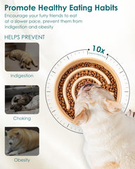 Vancasso slow feeder dish with stable base reduces tipping during mealtime.