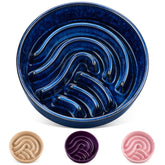 Vancasso slow feeder blue bowl top view showing maze design to pace meals.