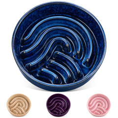 Vancasso slow feeder blue bowl top view showing maze design to pace meals.