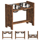 Vantic elevated dog bowls stand in rustic brown for ergonomic feeding