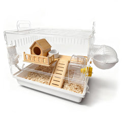 Varrisin acrylic hamster cage front view for easy supervision during playtime.