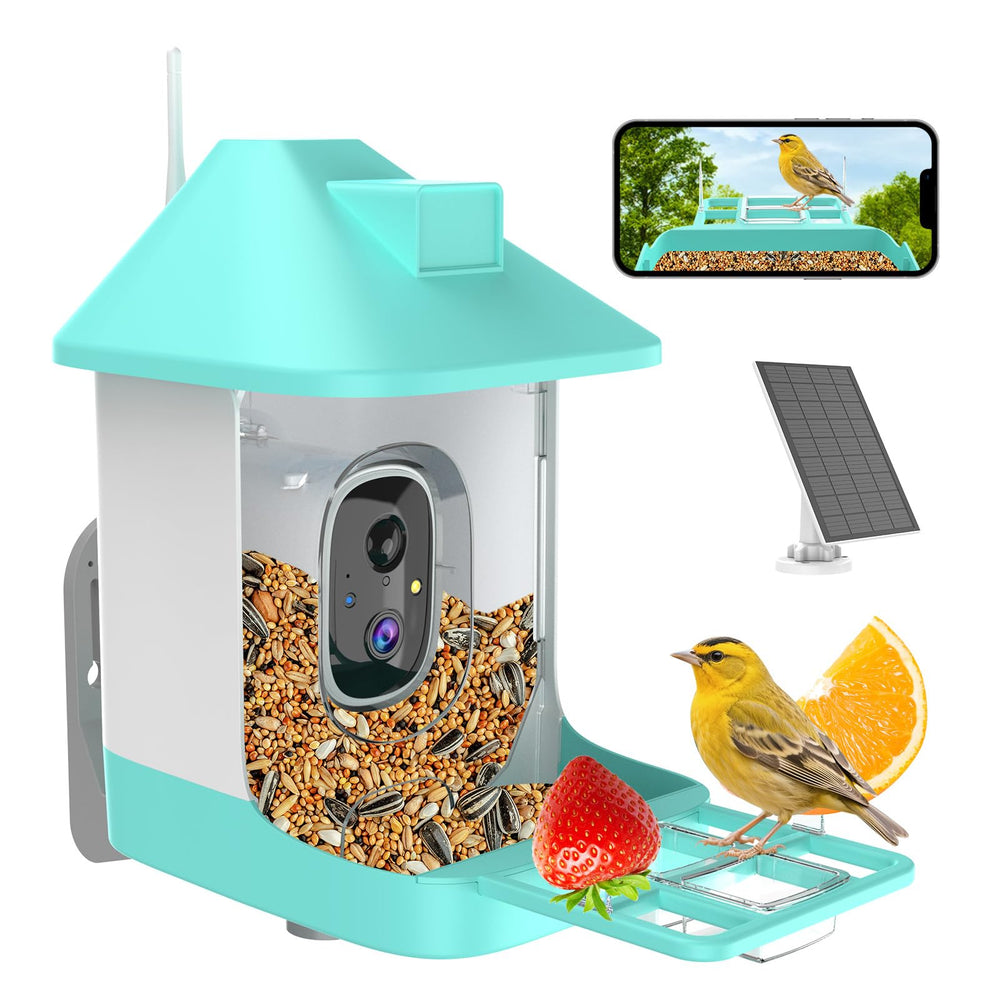 Vatjubi Bird Feeder with Camera front view shows daytime detail for easy bird identification.