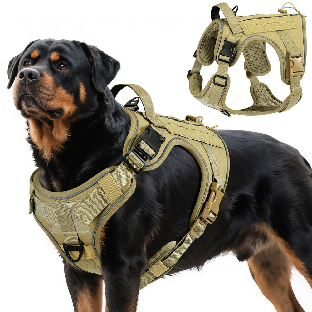 VavoPaw heavy duty tactical harness Army Yellow XL front view highlights reflective safety trim.
