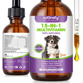Vceeoy Dog Multivitamin Drops bottle highlights 15-in-1 formula for overall vitality