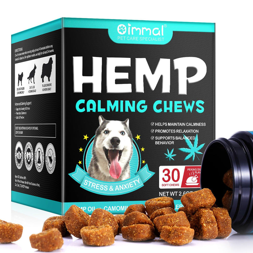 VCTSOF Calming Chews bottle close-up showing chicken flavor supporting calm moments