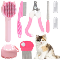VCZONE 8 Pcs Cat Brush Grooming Kit packaging for quick, mess-free grooming setup.
