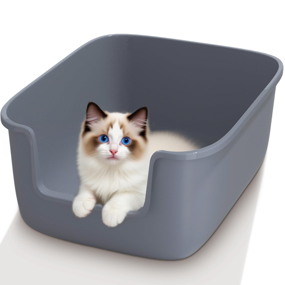 Vealind large cat litter box open top front view with roomy interior for comfortable turns