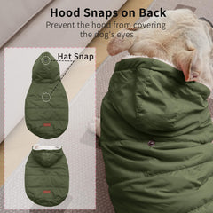Vecomfy fleece-lined dog hoodie green back view for snug fit