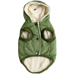 Vecomfy fleece-lined dog hoodie green front view for winter warmth