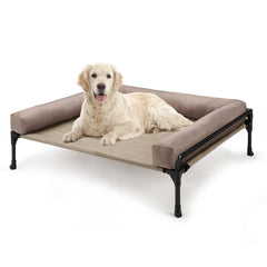 Veehoo elevated dog bed frame provides sturdy support for large dogs outdoors.
