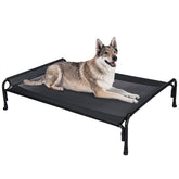 Veehoo outdoor elevated dog bed front view shows breathable cooling mesh.