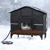 Veehoo outdoor heated cat house elevated bed keeps feral cats dry and warm.
