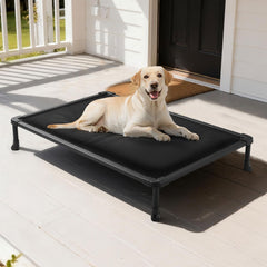 Veehoo chew-proof elevated dog bed 41in setup demonstrates durability and comfort.