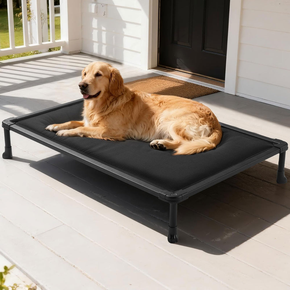 Veehoo chewproof elevated dog bed 49-inch black for durable indoor-outdoor lounging