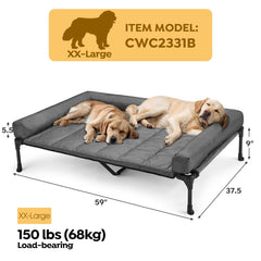 Veehoo cooling elevated dog bed mat with pillow-top highlights three-sided comfort and secure fit.