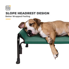Veehoo elevated dog bed with slope headrest for neck support and comfort.