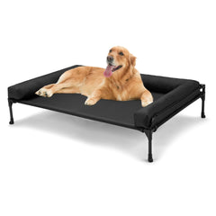 Veehoo elevated-raised dog bed outdoors with cooling mesh promotes airflow and dry lounging