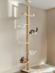 Veehoo floor-to-ceiling cat tree fully assembled showcases height for indoor play