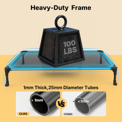 Veehoo outdoor-elevated-dog-bed-durability-closeup displays scratch-resistant weave and rugged frame.