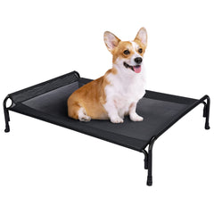 Veehoo outdoor elevated dog bed side view showing sturdy frame for outdoor lounging