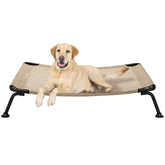 Veehoo outdoor elevated dog bed side view showing raised design reduces ground debris