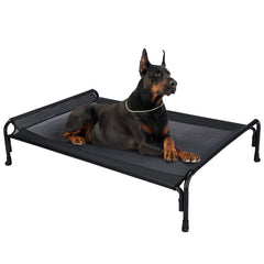 Veehoo XL outdoor dog bed front view shows sturdy frame for durable outdoor use.