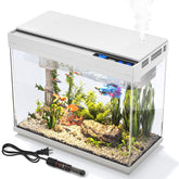 Vehipa aquarium 2-4 gallon betta tank with heater shows compact, space-saving setup for desks.