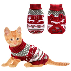 Vehomy dog Christmas sweater with red reindeer pattern for cozy winter warmth on walks.