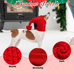 Vehomy red dog hat on-pet demonstrates snug fit for chilly outdoor outings.