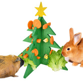 Vehomy rabbit foraging tree toy closeup highlighting safe pine wood and enrichment.