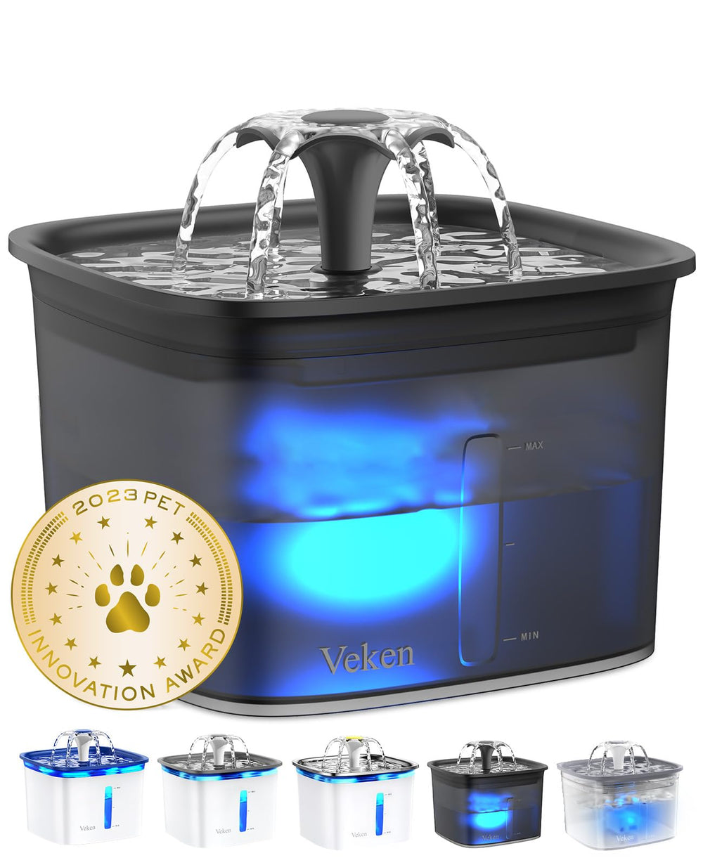 Veken 95oz pet fountain front view in space black for reliable multi-pet hydration
