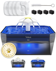 Veken small pet water fountain blue front view showing compact design for quiet hydration