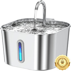 Vekonn cat water fountain front view in stainless steel for multi-pet homes.