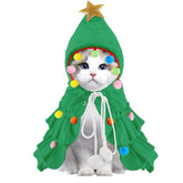 Vellibring cat christmas outfit green cloak with hat star pompoms for festive holiday photos.
