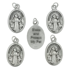 Venerare Saint Francis oval pet medal front shows animals, ideal for collar attachment.