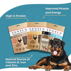 VENTUS Jerky Training Bits packaging-bag shows grain-free single-ingredient profile