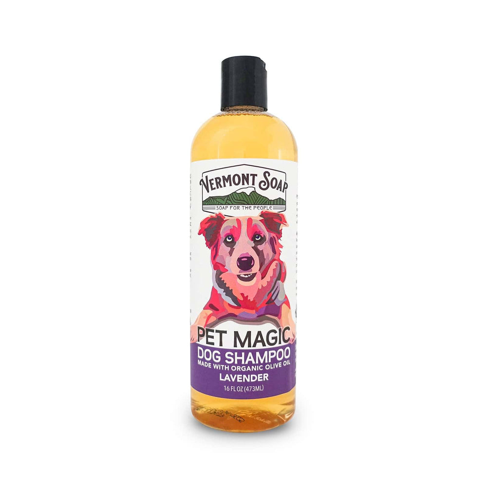 Vermont Soap Organics Pet Shampoo bottle with lavender for sensitive skin.