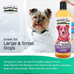 Vermont Soap Organics Pet Shampoo USDA Certified label highlights organic standards.