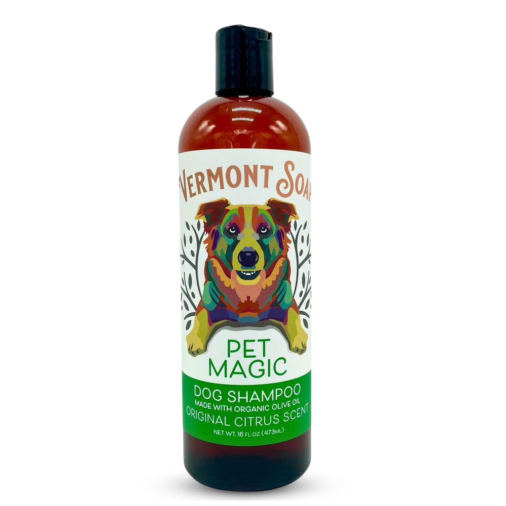 Vermont Soap Organics Pet Shampoo bottle with Original Citrus for gentle cleansing.